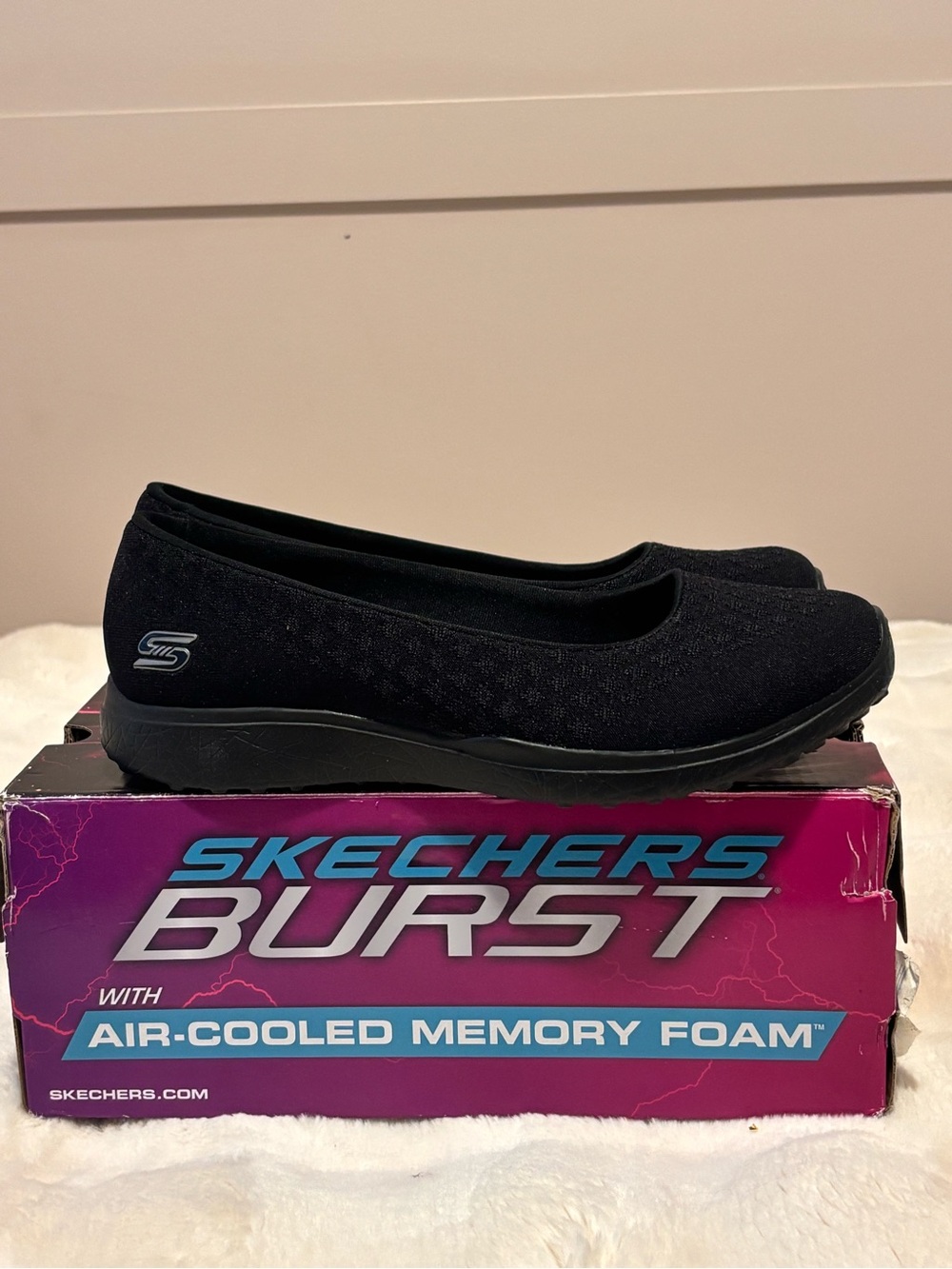 Skechers Black Slip-On Ballet Flats with Cushioned Sole
